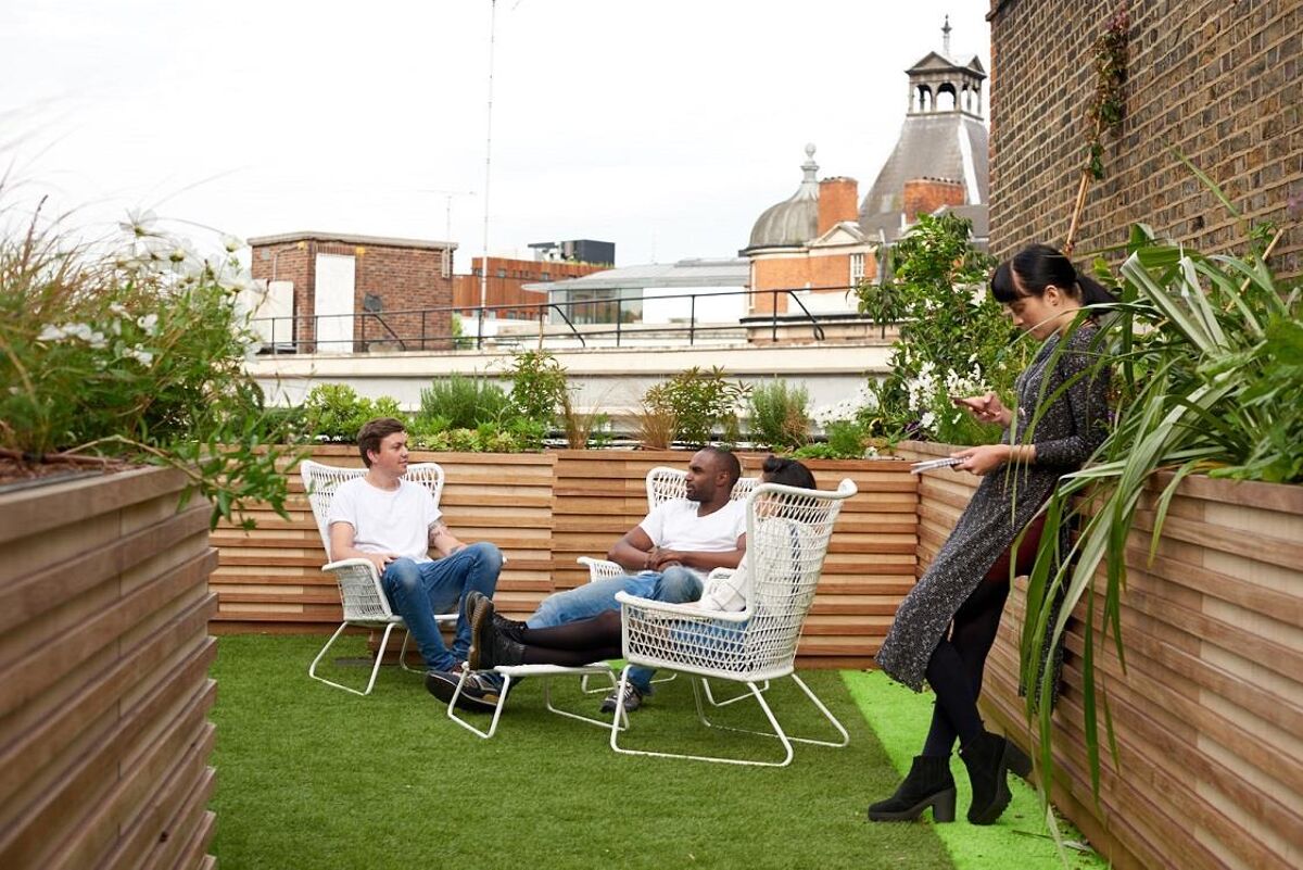 The building, which is very close to Old Street tube station and was originally a warehouse, offers private offices, co-working, meeting space, a screening room and roof garden.