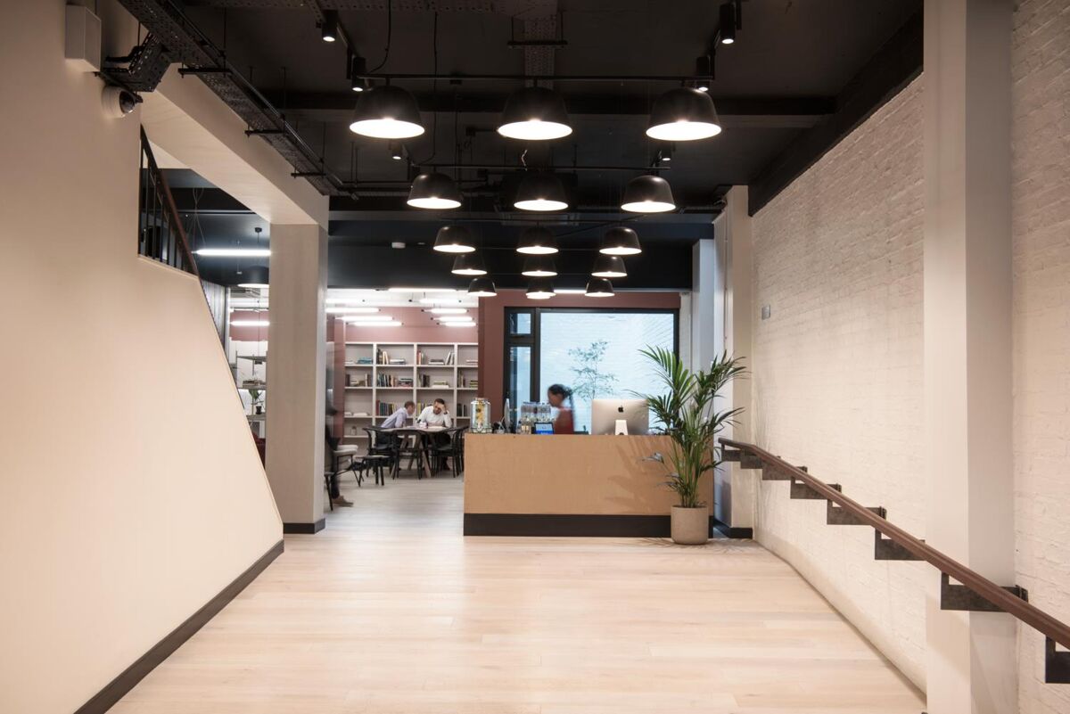 The recently refurbished building has a colourful workspace created by architects Buckley Gray Yeoman and has offices, focus booths, meeting rooms, event space and bike storage.