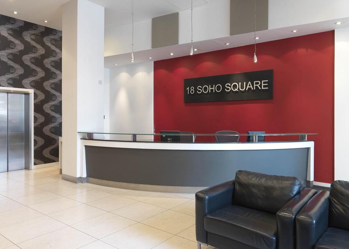 The building overlooks Soho Square and has private offices, meeting rooms, breakout areas, post-production suites, disabled facilities and a car park, all close to Tottenham Court Road station.
