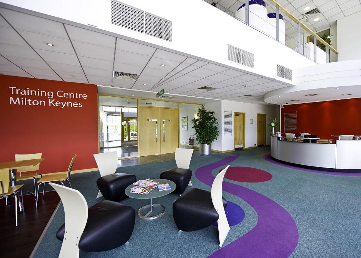 The building boasts a large glass-fronted reception area and on offer are offices, co-working space, meeting rooms, kitchen and admin support on the outskirts of Milton Keynes.